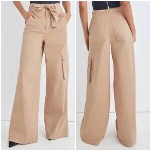 Veronica Beard Belisa High-Rise Wide Leg Cargo Pants Tan Size 28 Belted Casual